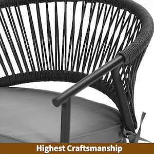 Outdoor Patio Hemp Rope Dining Chairs with Gray Cushions (4-Pack)
