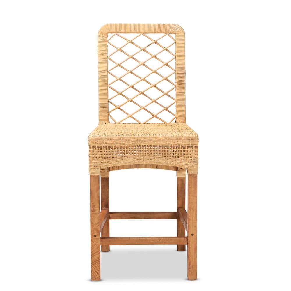 Moscow Natural Rattan and Mahogany Wood Counter Stool