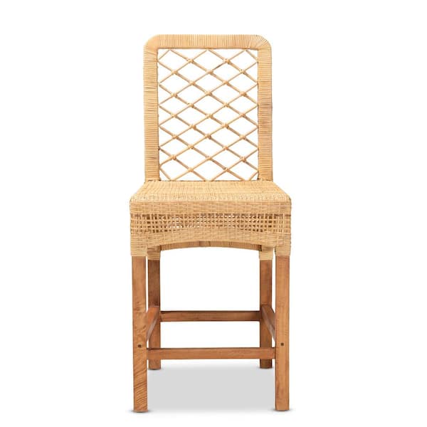 bali & pari 40.4 in. Mahogany and Natural Rattan Low Back Wood Frame Counter Height Bar Stool