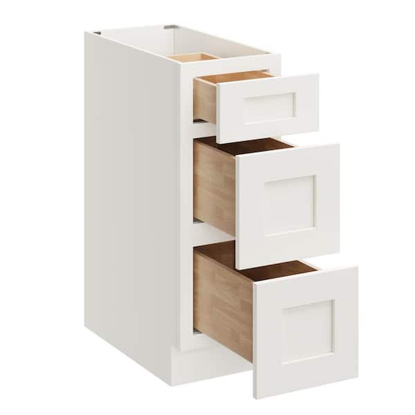 12 in. W x 24. in D x 34.5 in. H Ready to Assemble Drawer Base Cabinets with 3 Drawers in White