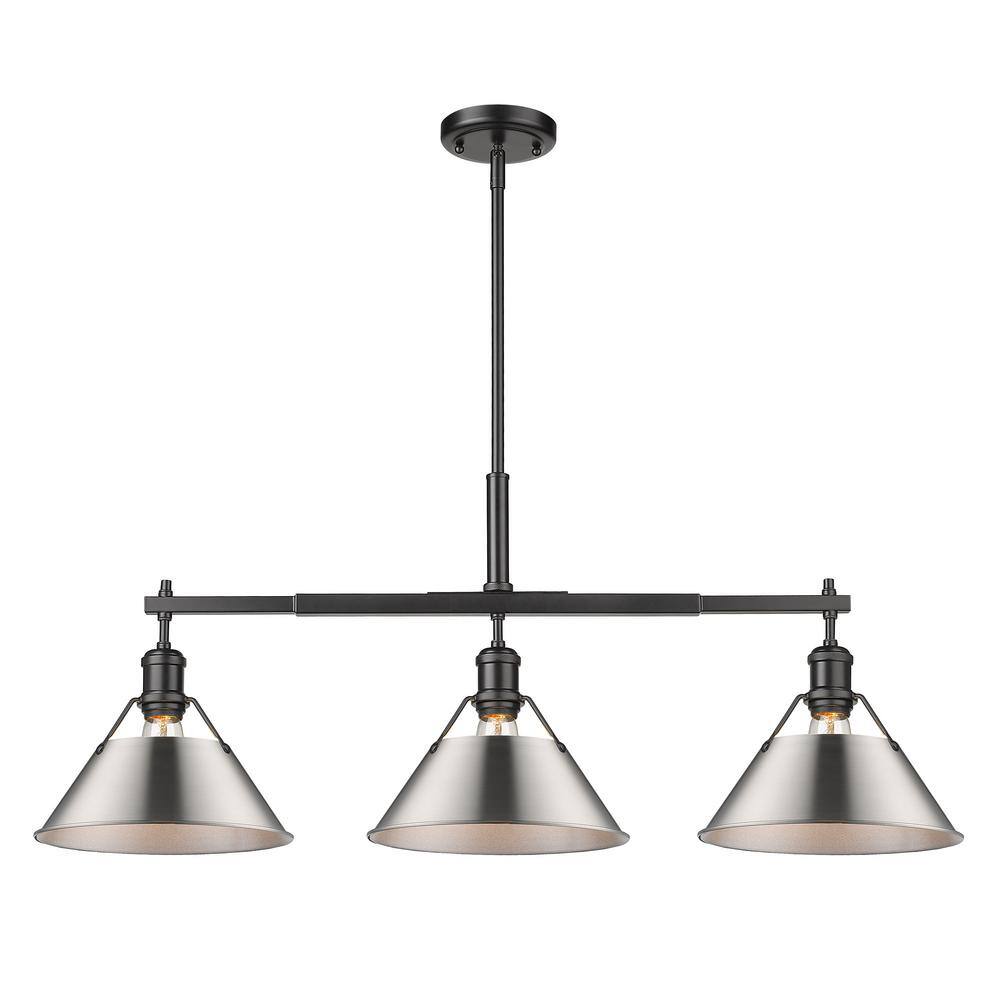 Matte Black and Brass 36" Transitional Island Pendant with Glass Shades