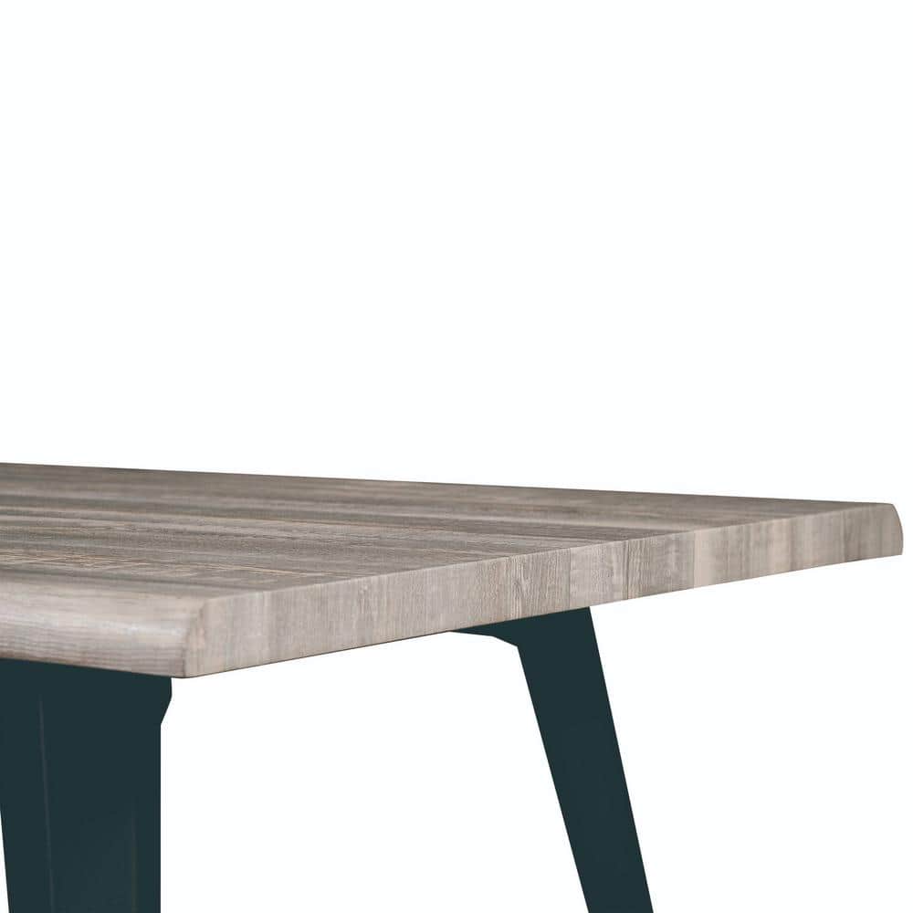 Sunbleached Grey Wood Rectangular Dining Table with Black Metal Legs