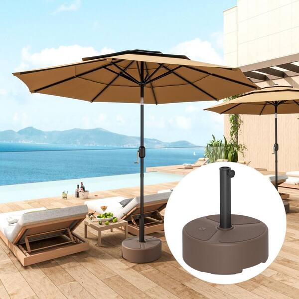 brown patio umbrella base stand included 10 ft VredHom 40lbs Outdoor Umbrella with Wheels, Heavy Duty Square Concrete Stand Market Umbrella, : Patio, Lawn & Garden the push Outsunny Patio Umbrella Base Holder,