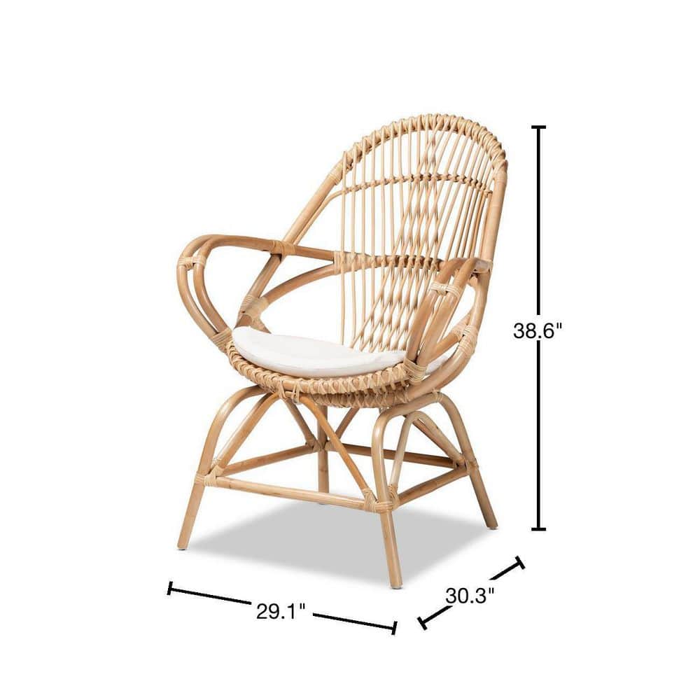 Jayden White Leather and Natural Rattan 31" Accent Chair