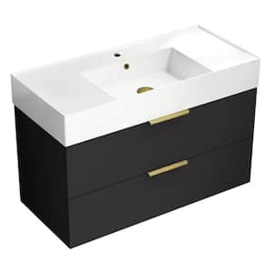 Derin 39.53 in. W x 18.11 in. D x 25.2 H Single Sink Wall Mounted Bathroom Vanity in Matte Black with White Ceramic Top