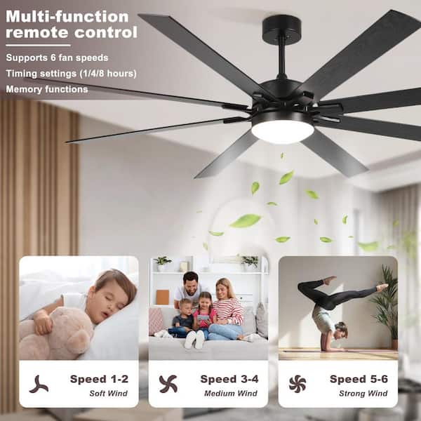 Jushua 72 in. Black Indoor Ceiling Fan with Light Remote