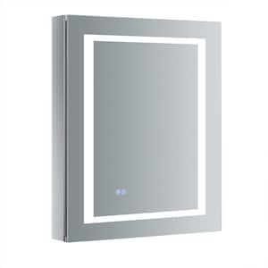 Spazio 24 in. W x 30 in. H Recessed or Surface Mount Medicine Cabinet with LED Lighting, Mirror Defogger and Right Hinge