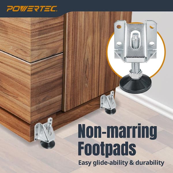 Adjustable Heavy Duty Furniture Leg Levelers with Non-Marring Pads, Screws and Lock Nuts (8-Pack)