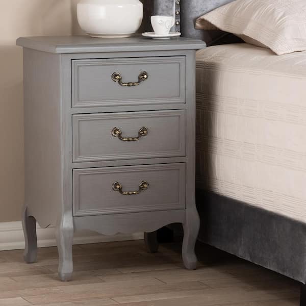 Baxton Studio Capucine 3 Drawer Gray Nightstand 151 9204 HD The