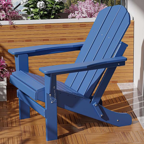 AUTMOON Classic Adirondack Folding Adjustable Chair Outdoor Patio, HDPE, Weather Resistant, Navy