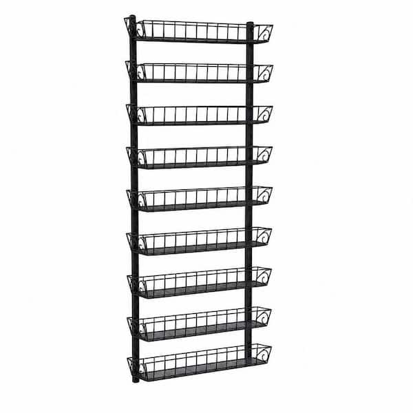 9-Tier Black Adjustable Wall Mount Spice Rack Organizer, Multi-Use Hanging Spice Shelf Storage for Cabinet Door