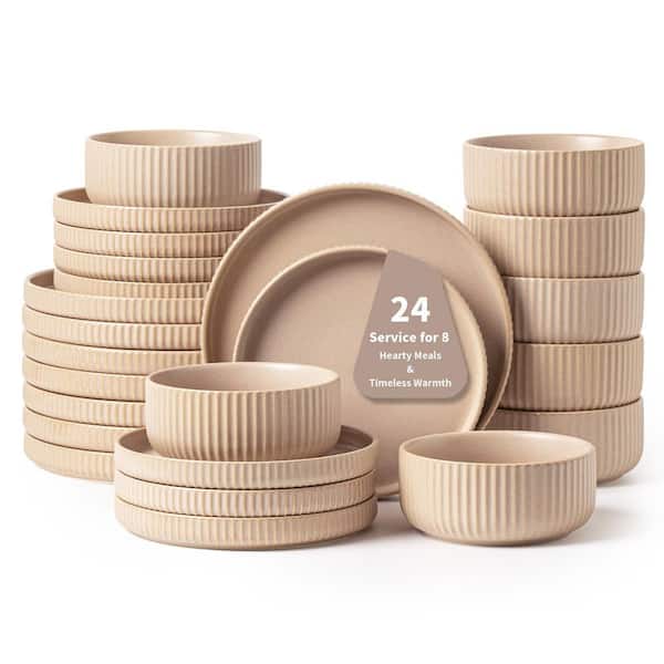 Multi-Colored 12-Piece Rustic Brown Handcrafted Ceramic Stoneware Dinnerware Set Vintage Plates Bowls Service for 8