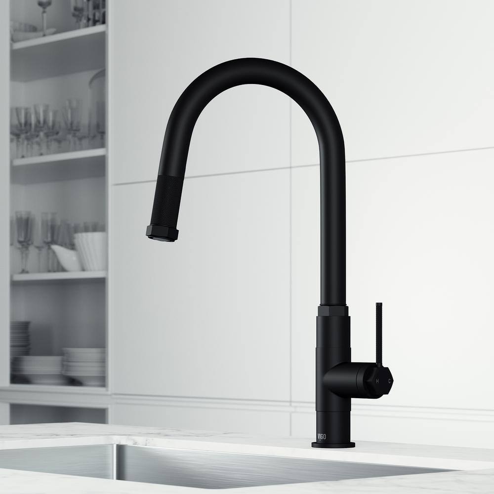 VIGO Hart Arched Single Handle Pull-Down Spout Kitchen Faucet in Matte ...