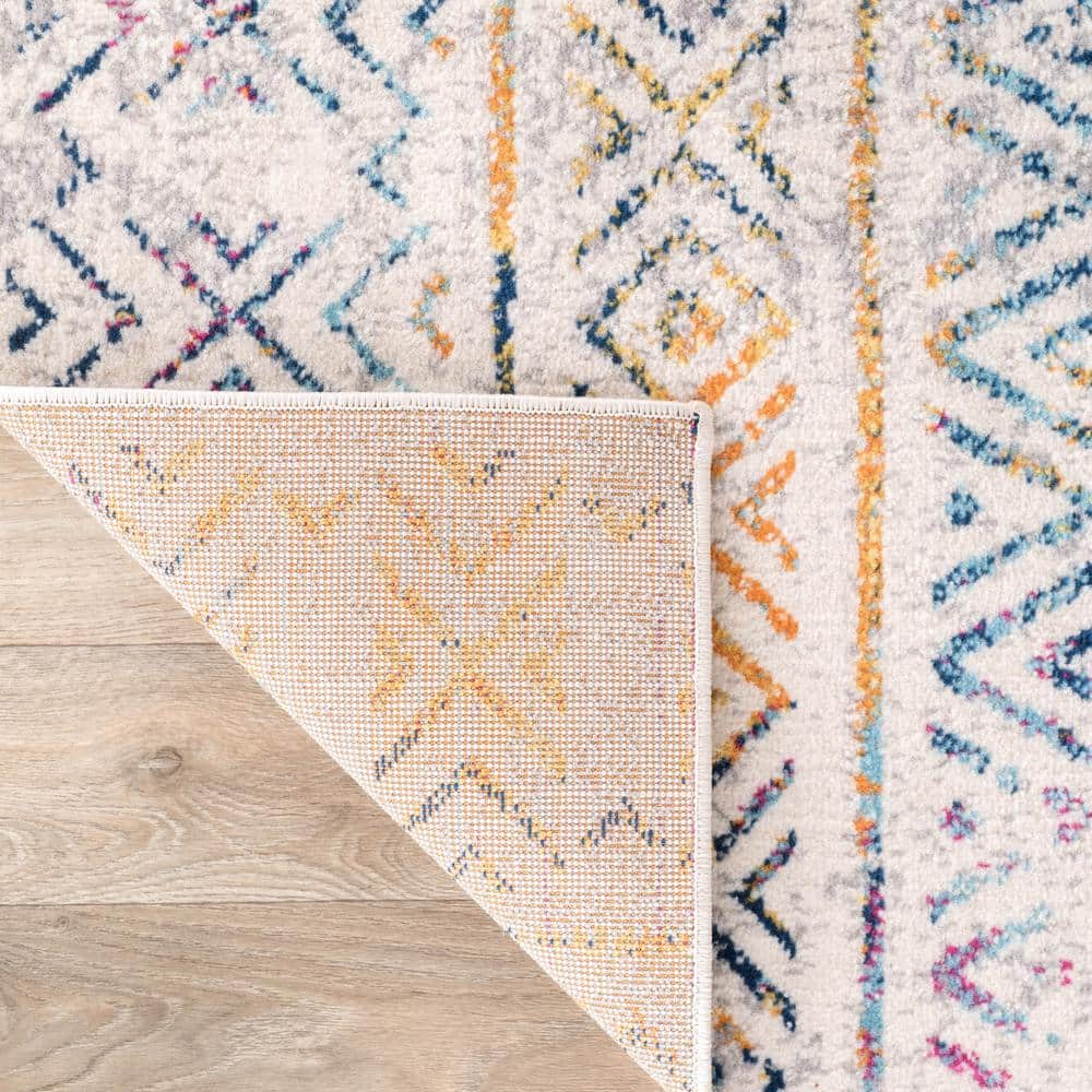 Multicolored Geometric Bohemian Synthetic Area Rug 7'10" x 10'
