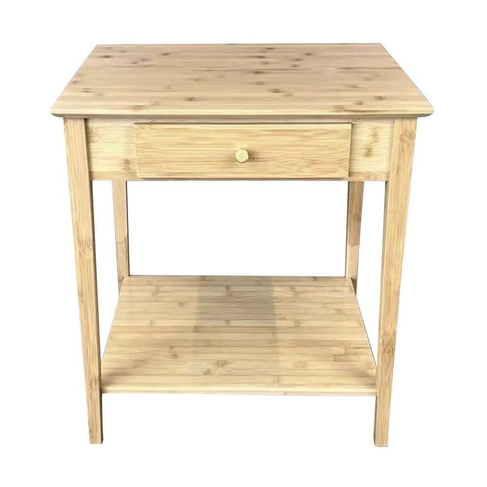 20 in. Natural 22 in. Rectangle Bamboo End Table with Drawer and Shelf