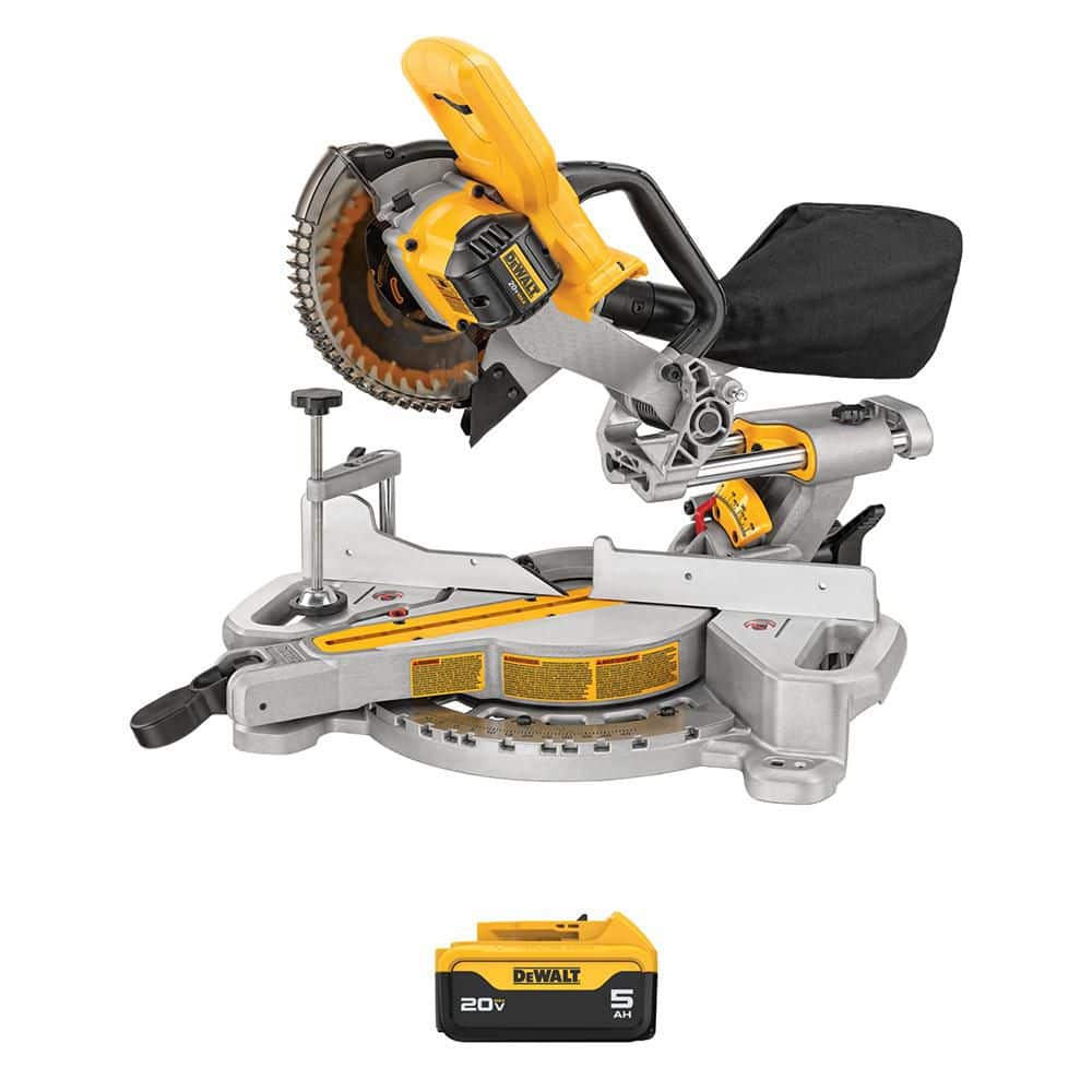 DEWALT 20V Max  Lithium-Ion Cordless 7-1/4 in. Sliding Miter Saw with 20V Max Premium 5.0Ah Battery Pack (DCS361BWDCB205)