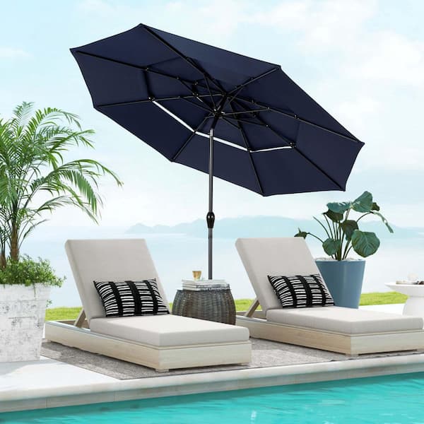 SUNRINX 10 ft. Aluminium Market Tilt Patio Umbrella with Hand Crank Tilt in Navy Blue