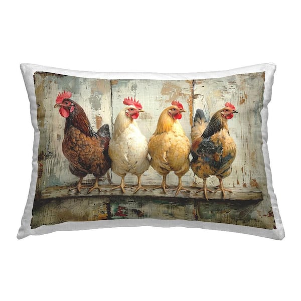 Chickens In A Row Brown Abstract Polyester 14 in. X 20in. Throw Pillow