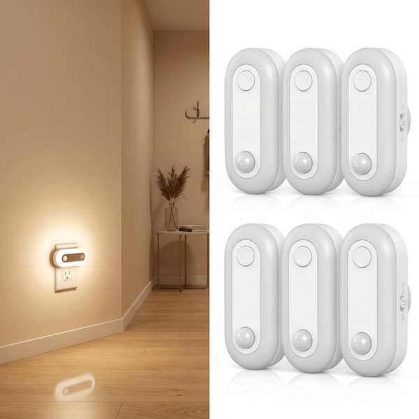 6-Pack 1W Plug-in Motion Sensor Night Light Oval Track Design with White Finish, 3000K, 3-Adjustable Modes