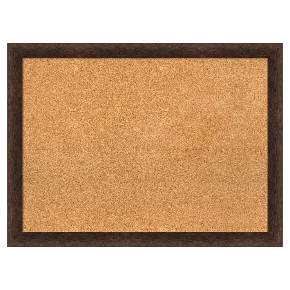 Amanti Art Warm Walnut Narrow Wood Framed Natural Corkboard 31 in. x 23 ...