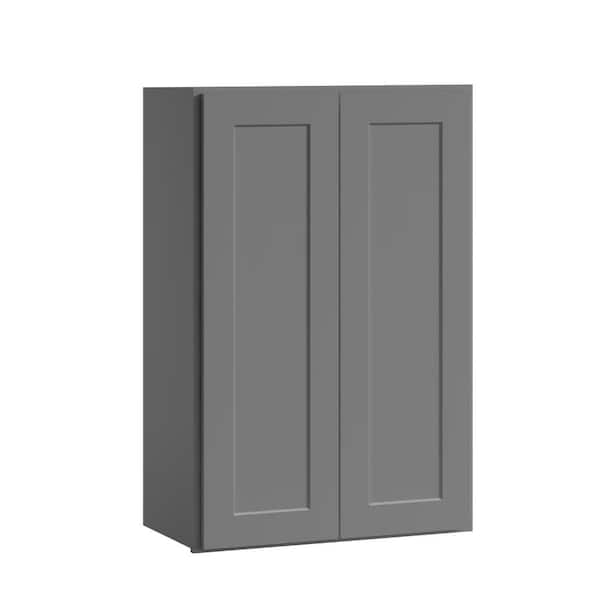 24 in. W x 12 in. D x 36 in. H in Shaker Grey Plywood Ready to Assemble Kitchen Wall Cabinet with Doors and Shelves