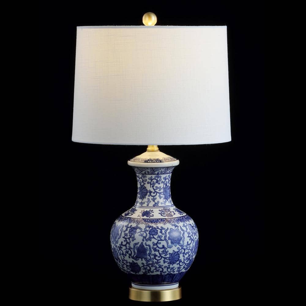 Jennifer 25.25" White and Blue Ceramic Metal Table Lamp Set