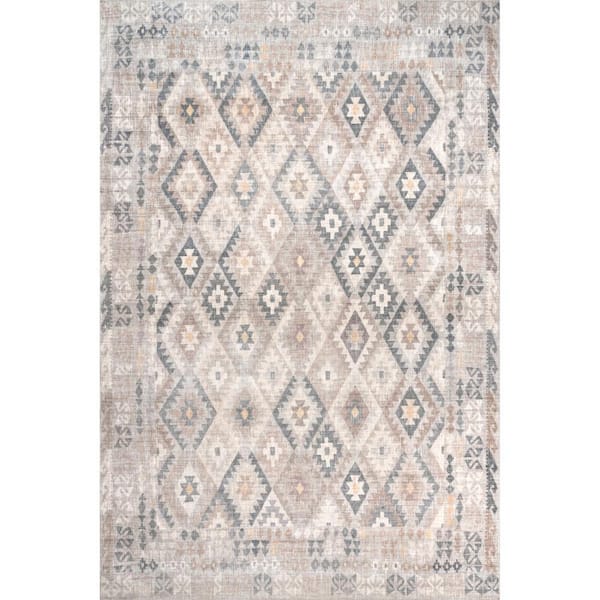 nuLOOM Shayne Machine Washable Beige 5 ft. x 8 ft. Geometric Area Rug
