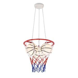 Riutta 60-Watt 3-Light White, Red and Blue Basketball Pendant Light with Glass Shades, No Bulbs Included