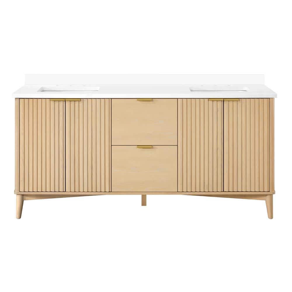 Gabi 72-Inch Rustic Ash Double Sink Vanity with White Stone Top