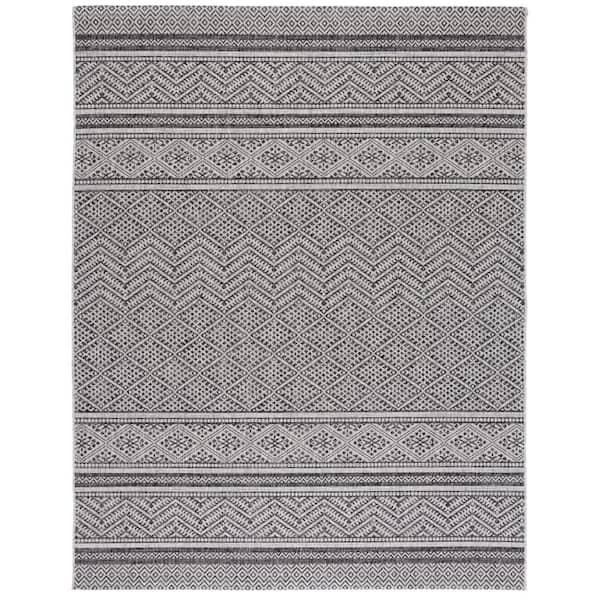 Courtyard Black/Gray 10 ft. x 14 ft. Chevron Tribal  Indoor/Outdoor Area Rug
