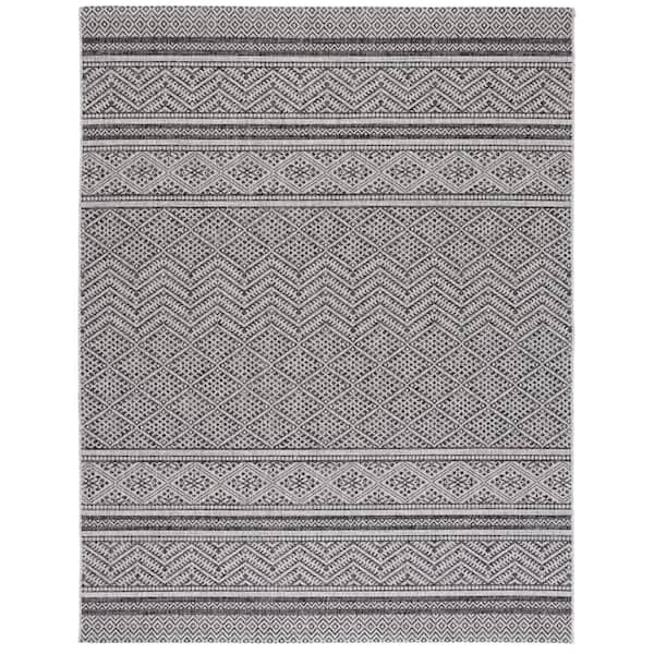 SAFAVIEH Courtyard Black/Gray 9 ft. x 12 ft. Chevron Geometric Indoor/Outdoor Area Rug