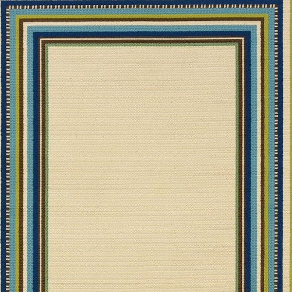 Ivory, Blue 7 ft. x 10 ft. Loomed Polypropylene Rectangle Indoor/Outdoor Area Rug