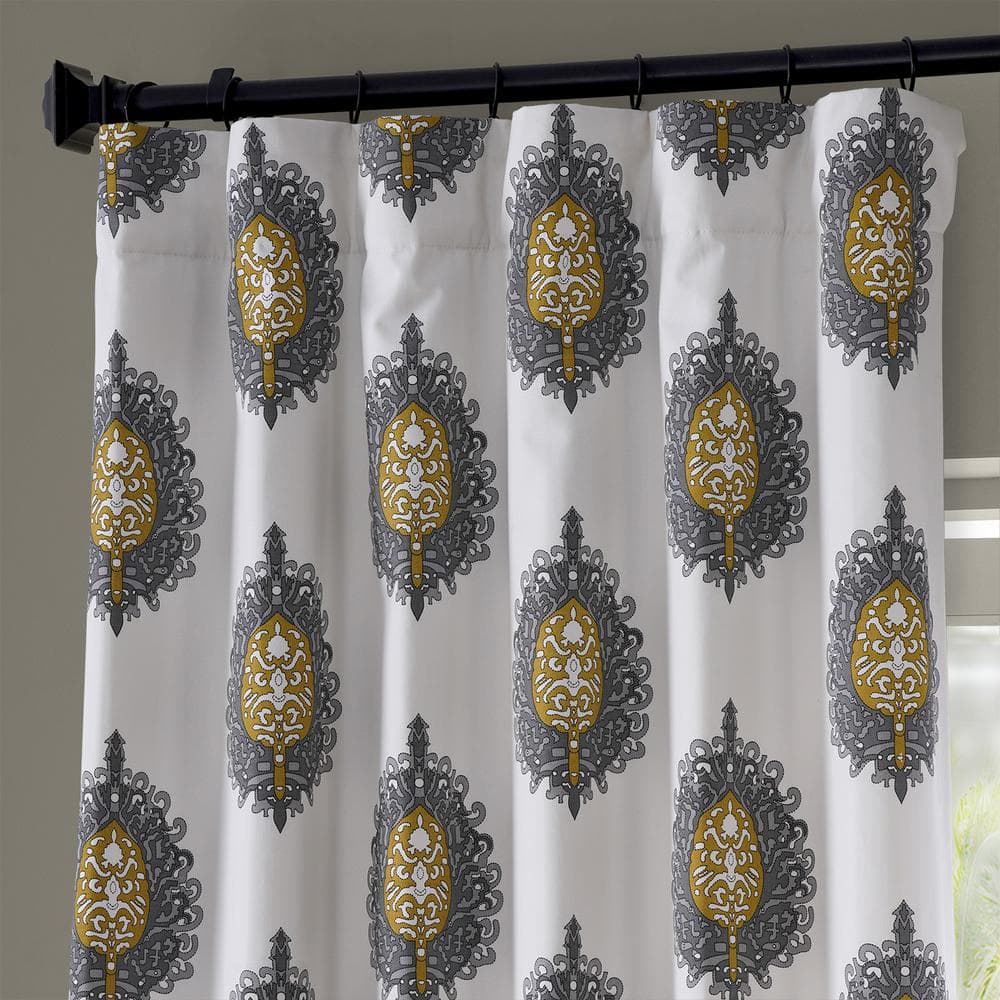 Mayan Gold Printed Cotton Twill Room Darkening Curtain Panel