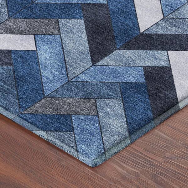 Mayfield Premium Machine Washable Abstract AMF2296 Blue 10 ft. x 14 ft. Area Rug