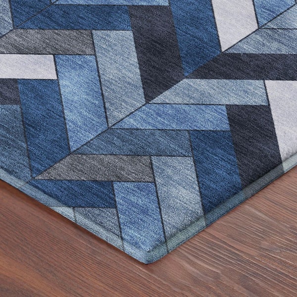 Mayfield Premium Machine Washable Abstract AMF2296 Blue 9 ft. x 12 ft. Area Rug