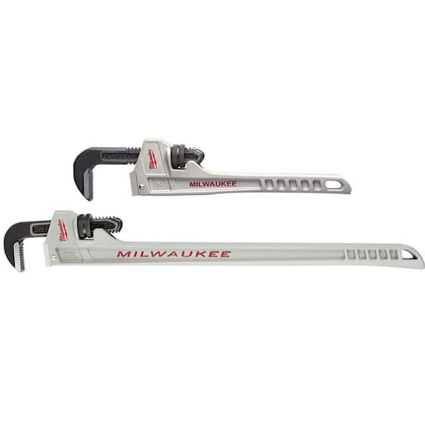 Milwaukee 10 in. Long and 14 in. Aluminum Pipe Wrench with Power Length Handle (2-Piece)