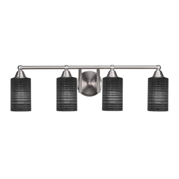 Unbranded Madison 7 in. 4-Light Bath Bar, Brushed Nickel, Black Matrix Glass Vanity Light