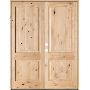 60 in. x 96 in. Rustic Knotty Alder 2-Panel Top Rail Arch Unfinished Right-Hand Inswing Wood Double Prehung Front Door