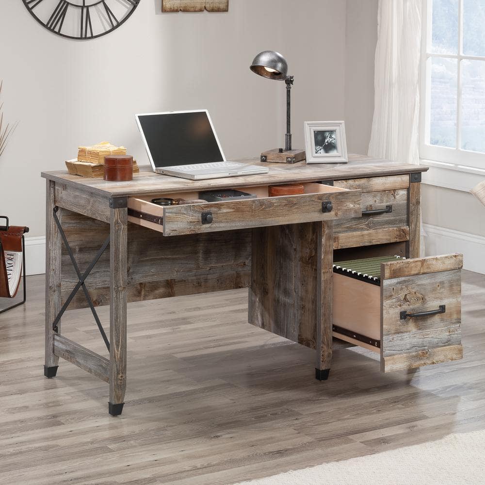 Rustic Cedar Wood Desk with Drawers and Filing Cabinet