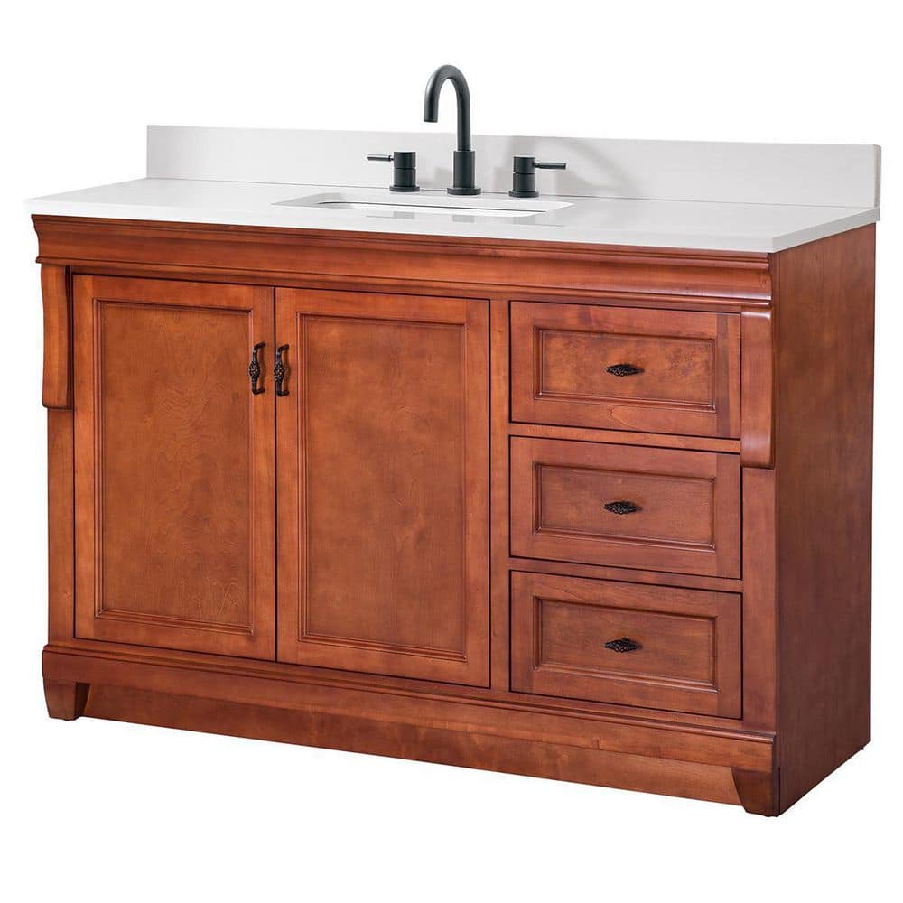 Naples 49 in. W x 22 in. D x 35 in. H Single Sink Freestanding Bath Vanity in Warm Cinnamon with White Quartz Top -  Home Decorators Collection, NACA4821D-AWQ