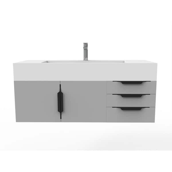 castellousa Nile 48 in. W x 19 in. D x 20 in. H Bath Vanity in Matte Gray with Black Trim and White Solid Surface Top