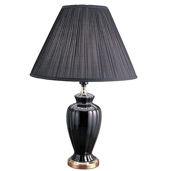 HomeRoots 26 in. Gold Bedside Table Lamp with Black Empire Shade 2000468533 The Home Depot
