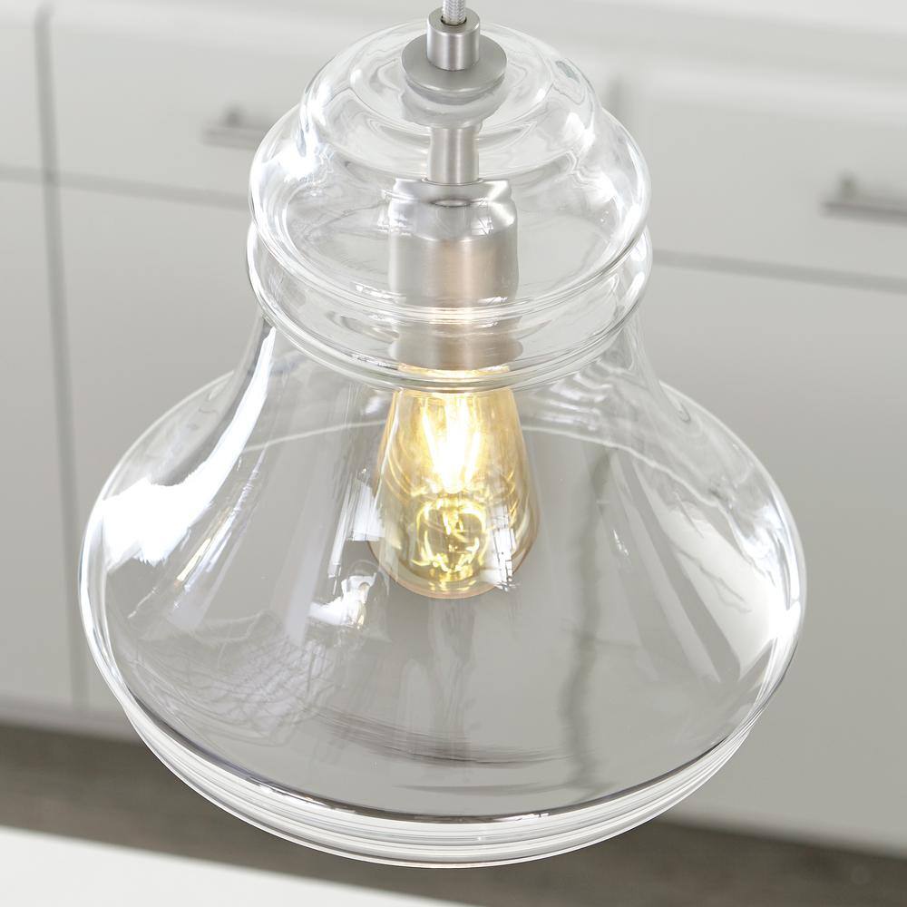 Doyle Satin Nickel Mini-Pendant with Clear Glass Shade