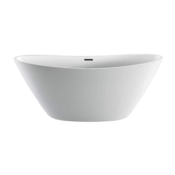 Barclay Products Nickelby 67.25 in. Acrylic Double Slipper Flatbottom Non-Whirlpool Bathtub in White with Integral Drain