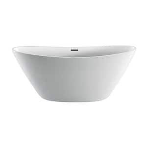 Newman 62 in. Acrylic Double Slipper Flatbottom Non-Whirlpool Bathtub in White with Integral Drain
