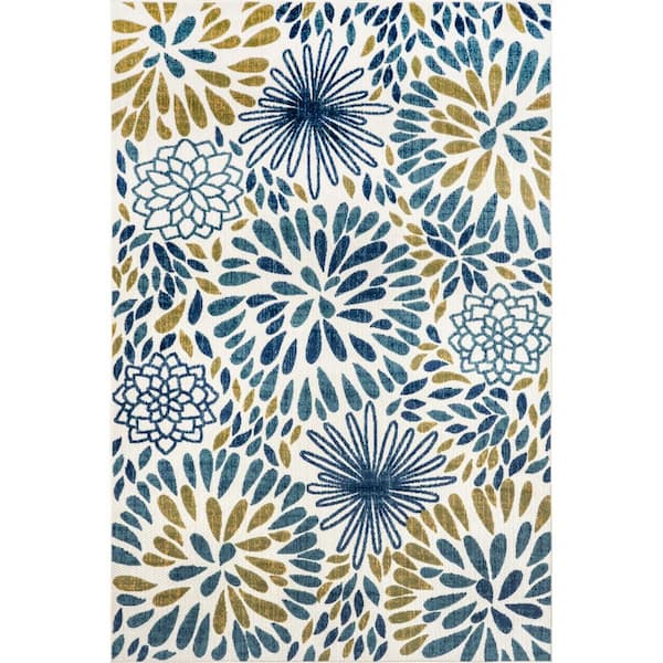 nuLOOM Monique Floral Green 7 ft. 6 in. x 9 ft. 6 in. Indoor/Outdoor Area Rug