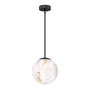 Selena 17-Watt 1-Light Black and Marble with 3CCT Integrated LED Pendant Light