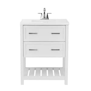 Milan 25 in. Bath Vanity in White with Cultured Marble Vanity Top in White with White Basin
