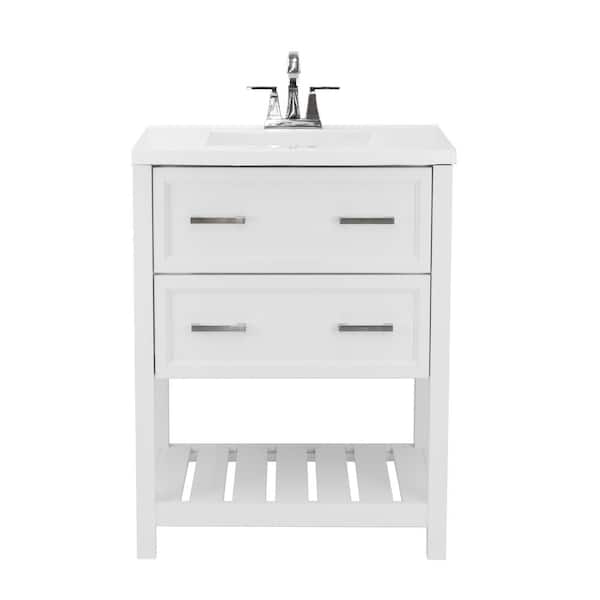 Amluxx Milan 25 in. Bath Vanity in White with Cultured Marble Vanity Top in White with White Basin