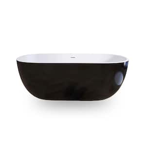 55 in. Acrylic Flatbottom Non-Whirlpool Bathtub in Black Classic Oval Shape Soaking Tub with Integrated Slotted Overflow